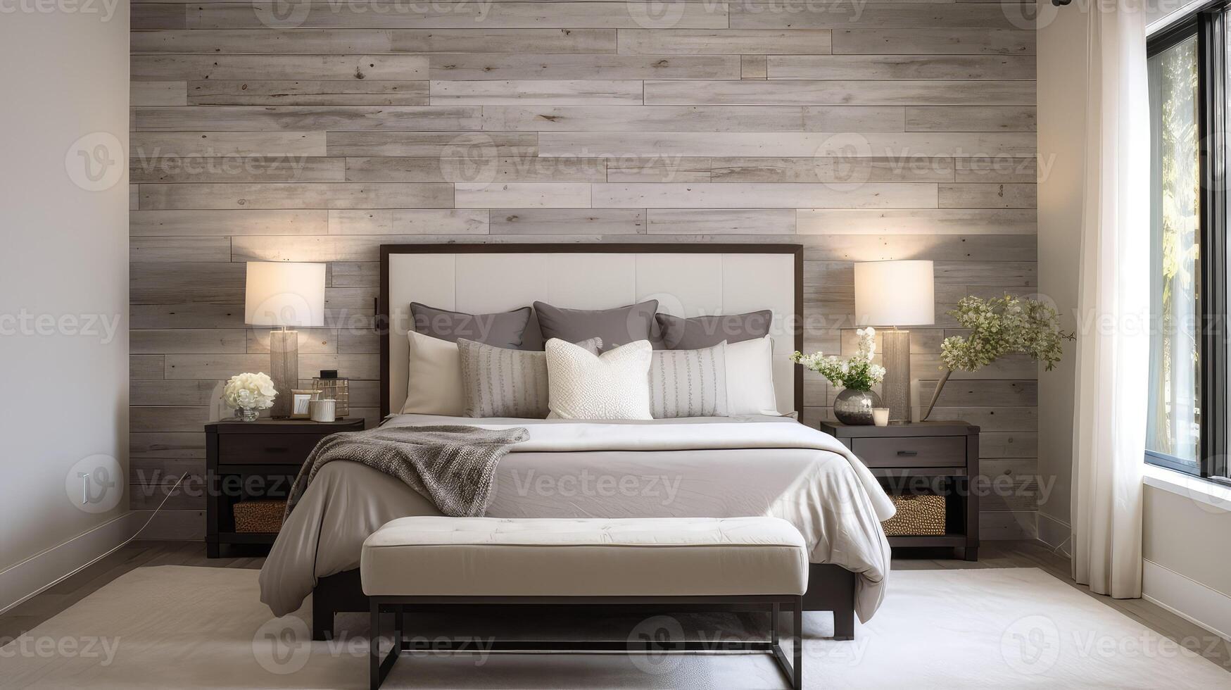 bedroom distressed wood wall photo