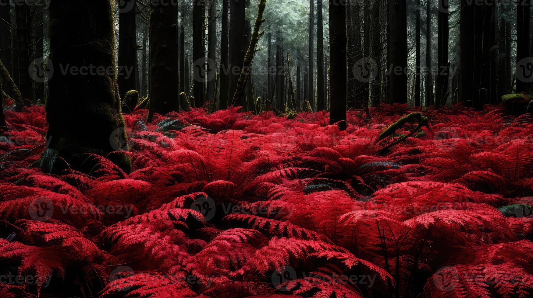 forest red ferns photo
