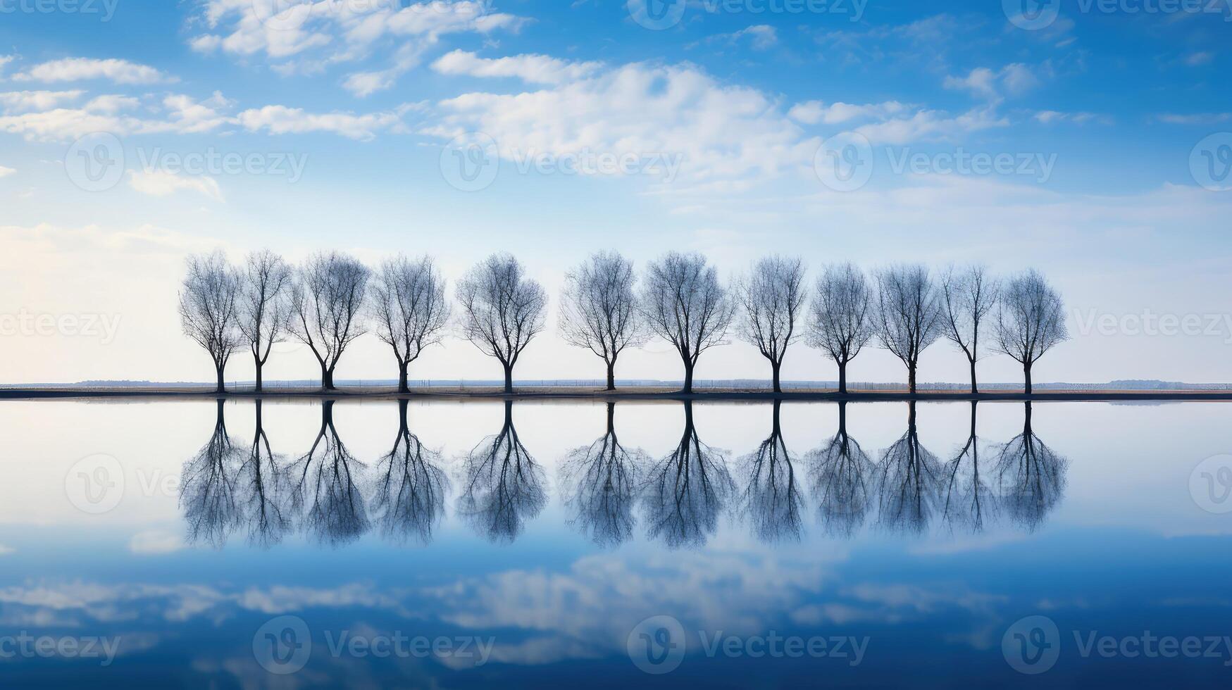 calm blue sky tree line photo