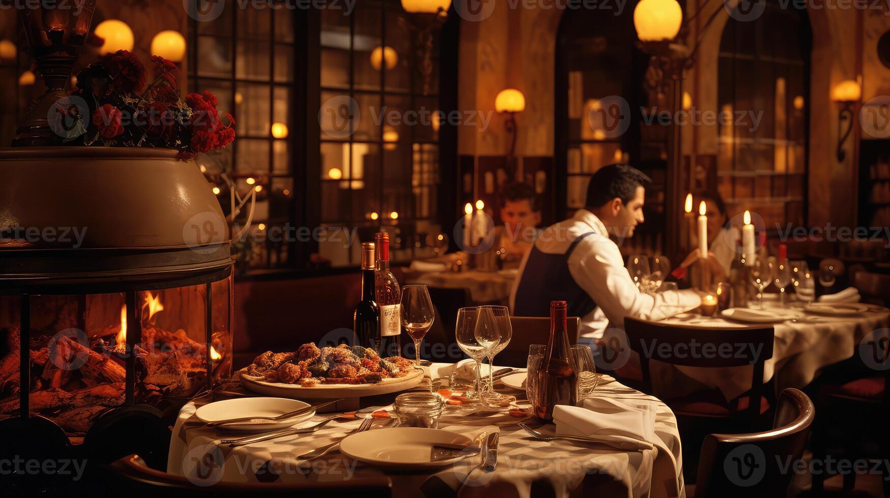 restaurant pizza and wine photo