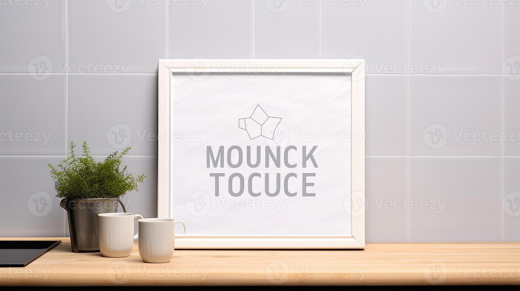 wooden kitchen mockup frame photo