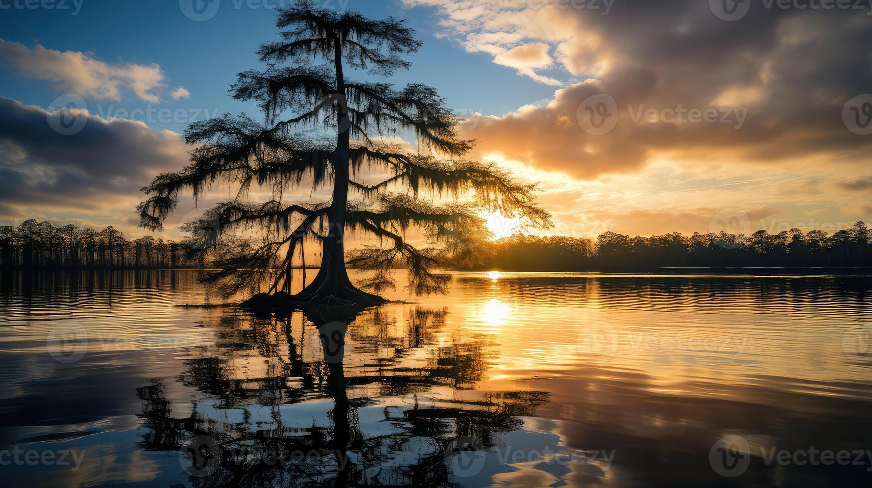 reflection cypress tree swamp photo