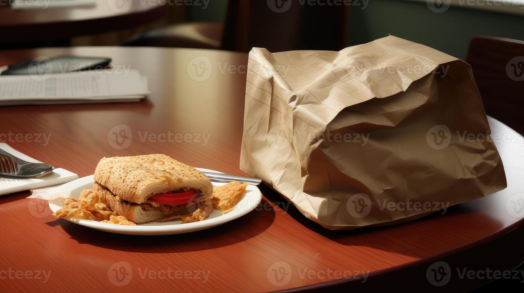 worker paper bag lunch photo