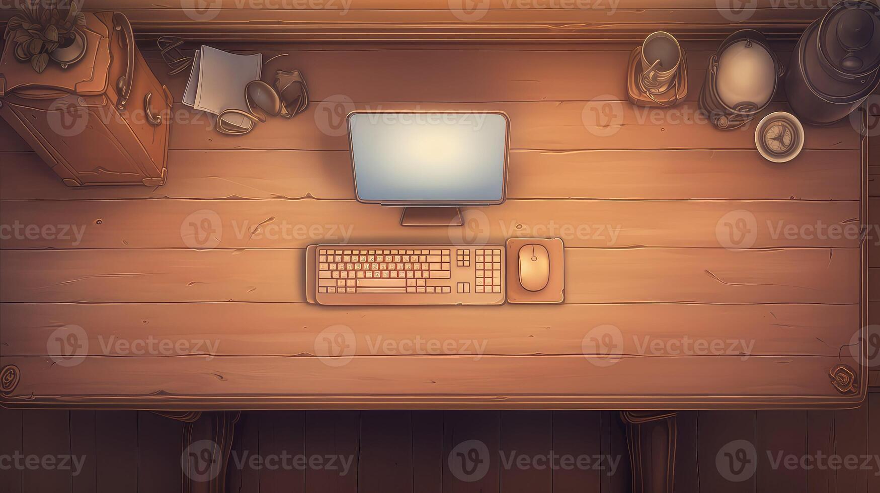 traditional computer desk top view photo