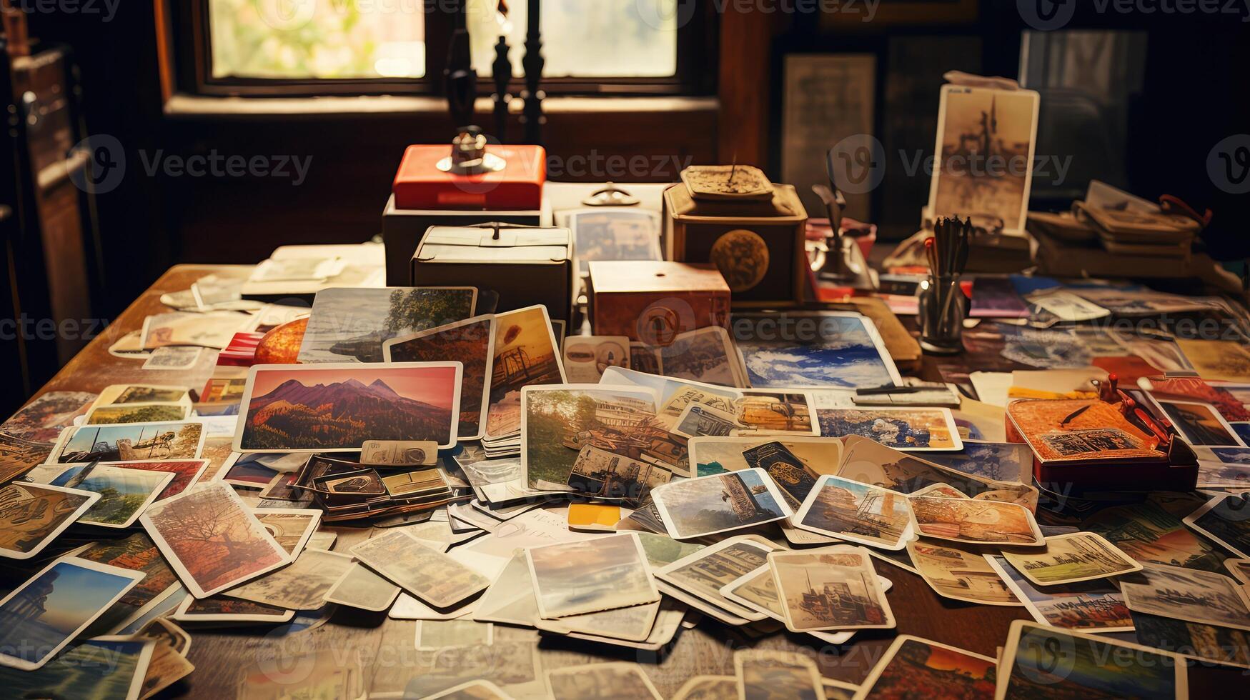 wooden post card table photo