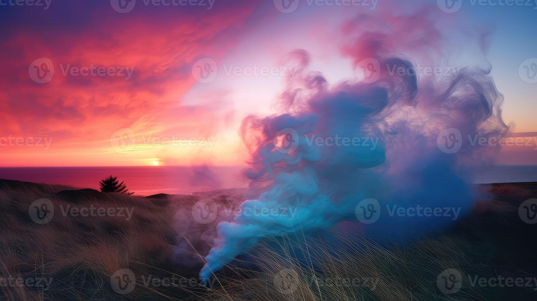natural pink blue smoke photo