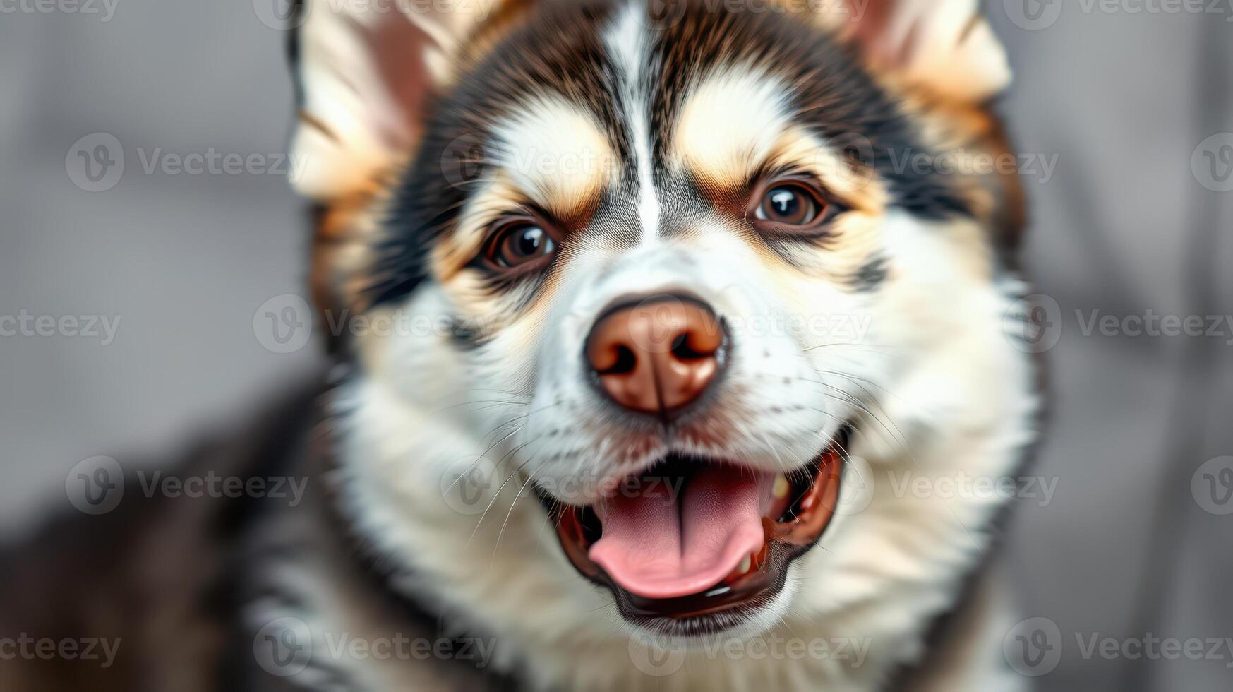 Playful dog enjoying a happy moment indoors with a friendly expression and bright fur photo
