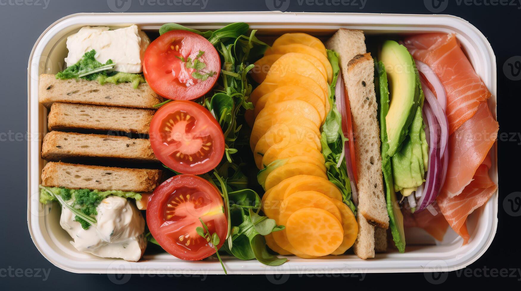 salmon sandwich lunch box photo