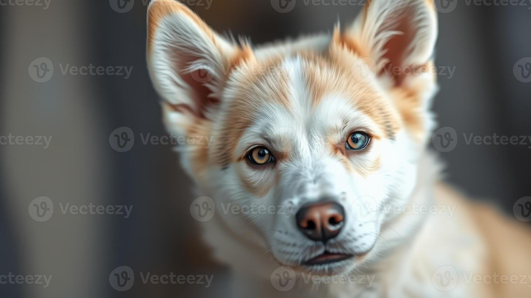 Adorable close-up of a fluffy dog with bright eyes and a curious expression indoors photo