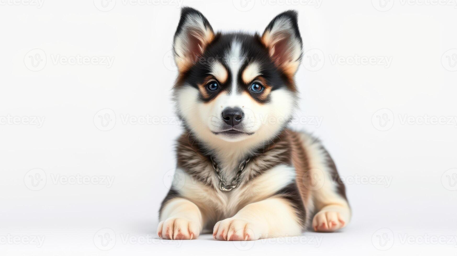 Cute fluffy dog poses calmly in a bright setting with a playful expression showing its friendly nature and adorable features photo