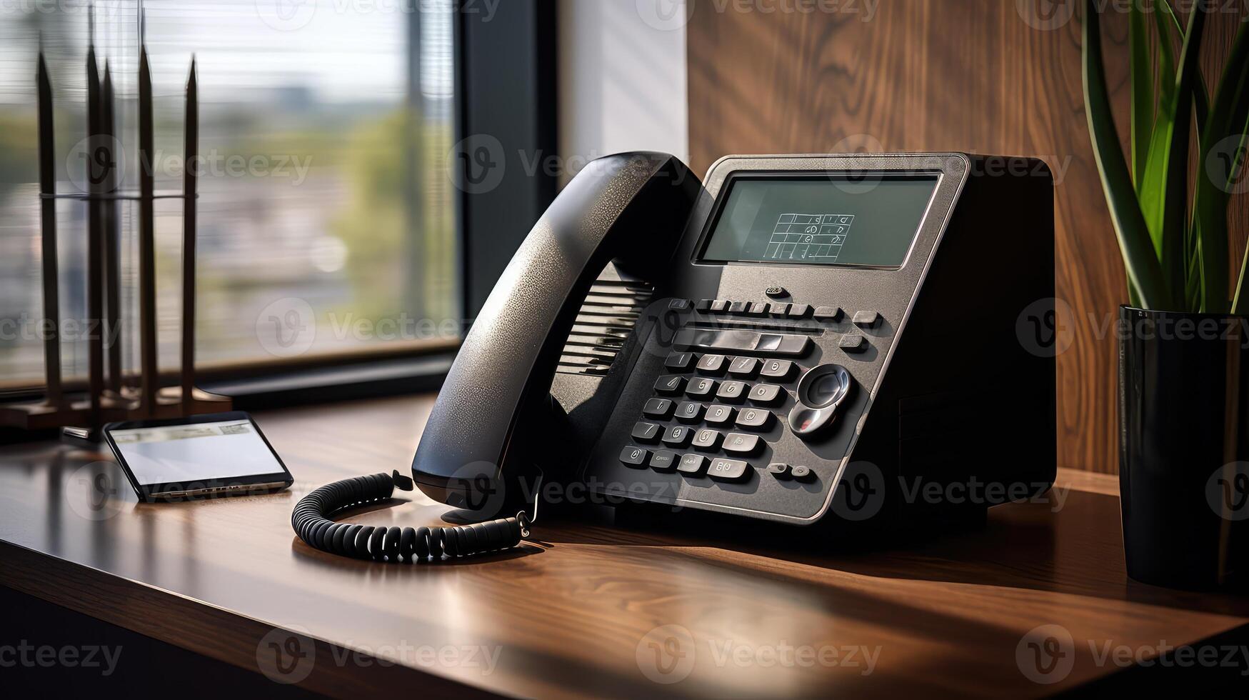 sleek office phone desk photo
