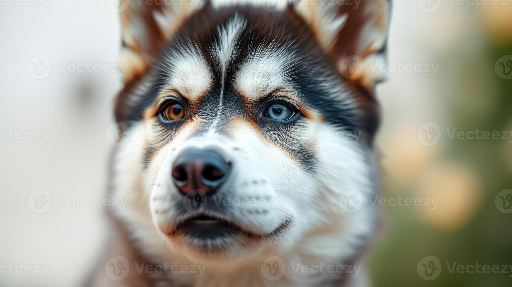 Huskies with unique eye colors showcasing their striking appearance in a natural setting photo