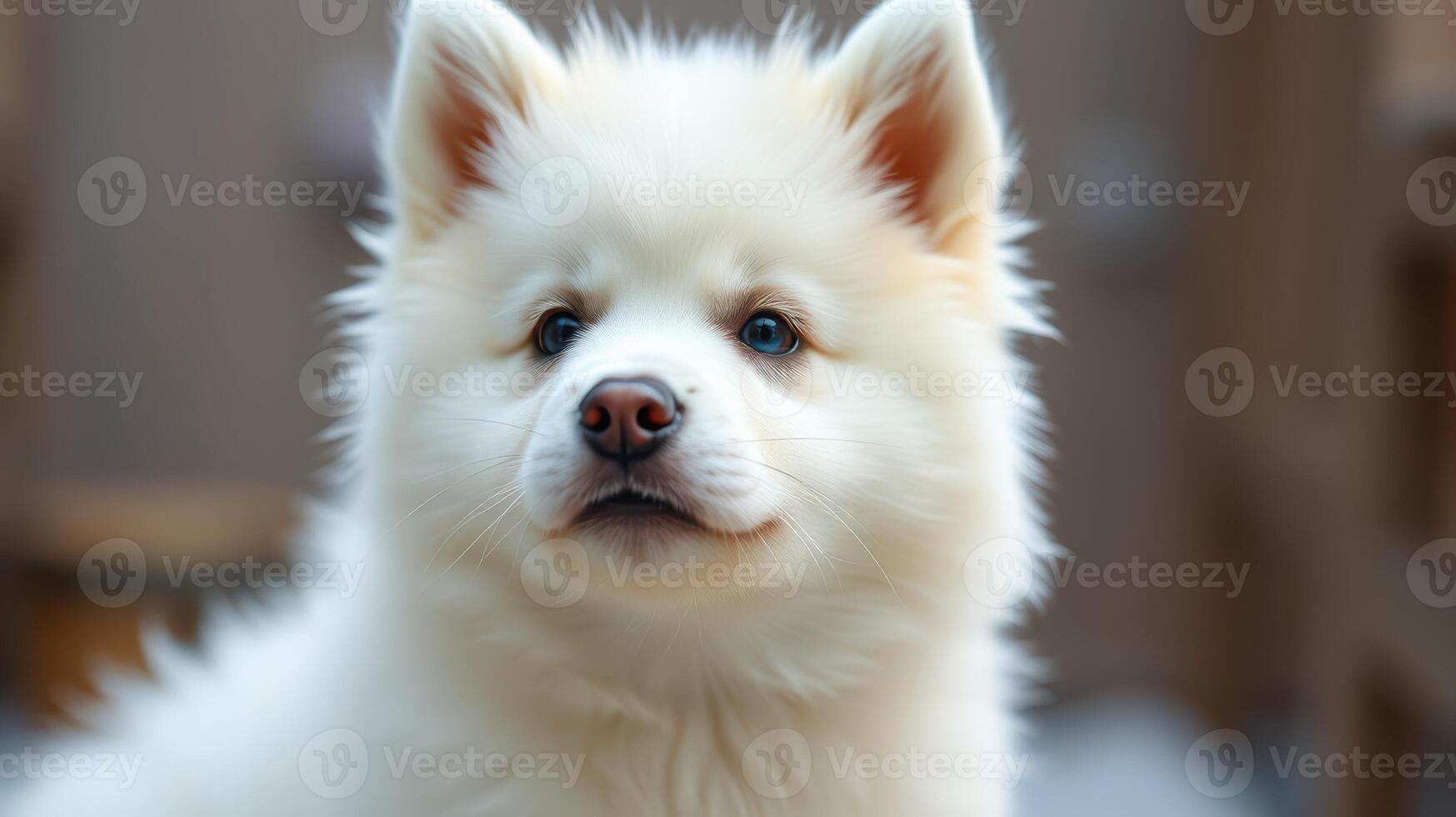 Cute fluffy white puppy resting in a cozy environment with a calm expression photo