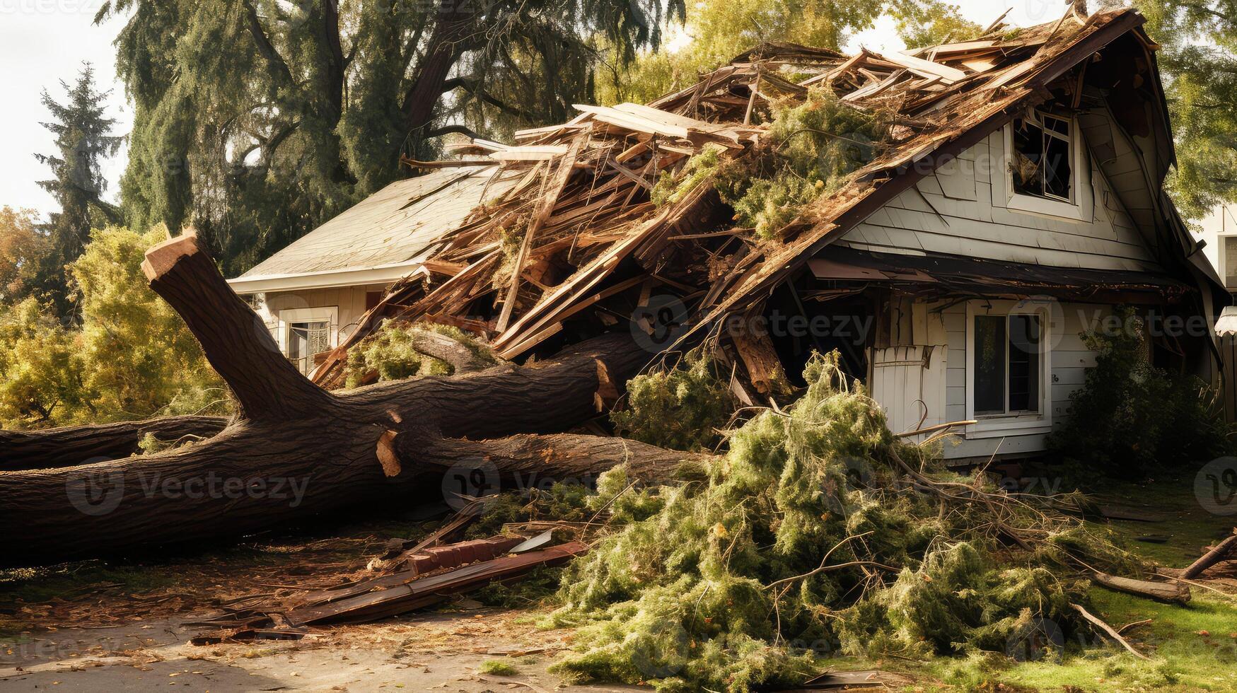 structure fallen tree on roof photo