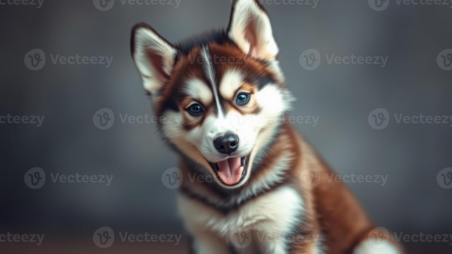 Cute and playful northern breed dog with a joyful expression in a cozy indoor setting photo