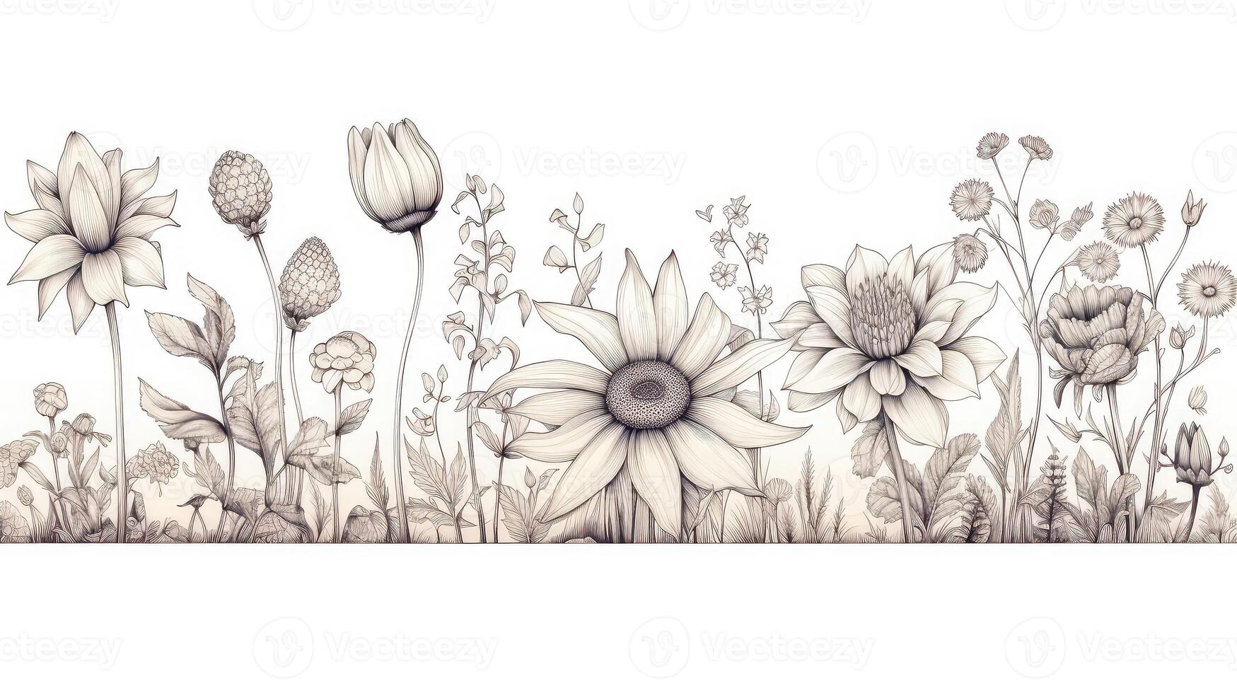 floral line art plants photo