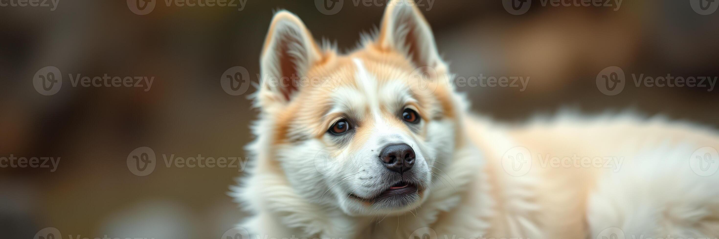 Dog with light fur exploring a wooded area during a peaceful afternoon in nature photo