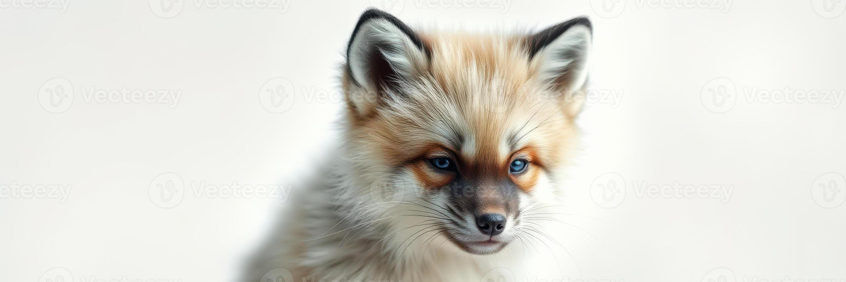 Cute fox with fluffy fur and pointed ears gazes attentively at the viewer in a soft light setting photo