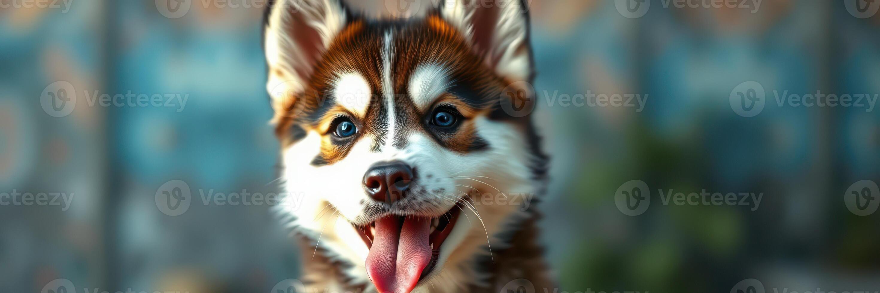 Happy puppy enjoying sunny outdoors with vibrant colors and playful expression in a lively environment photo