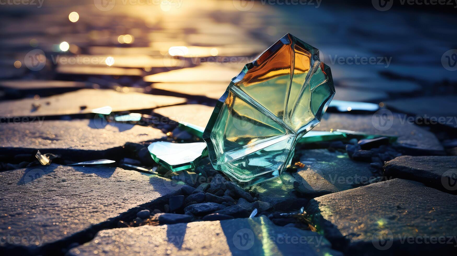 sunlight broken glass pieces photo