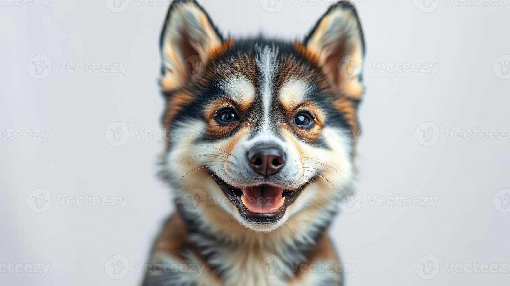 Cheerful dog portrait showcasing a cute breed with lively expression and bright features indoors photo