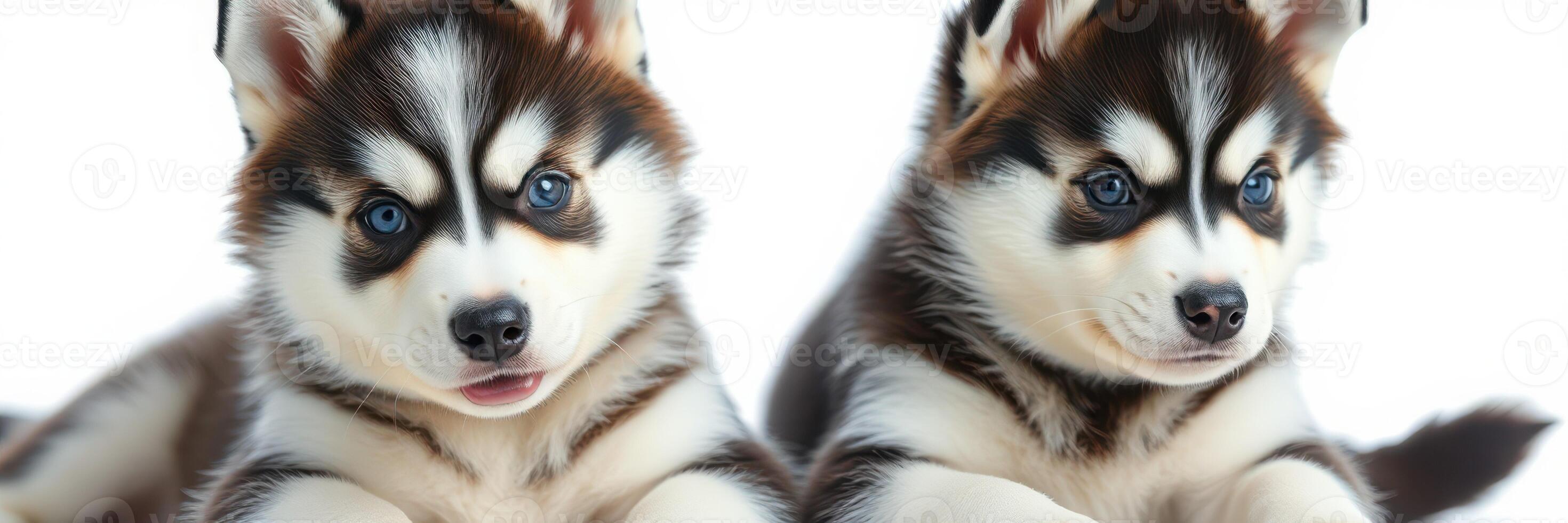 Cute husky puppies resting together indoors showcasing their playful nature and distinct fur patterns in bright lighting photo