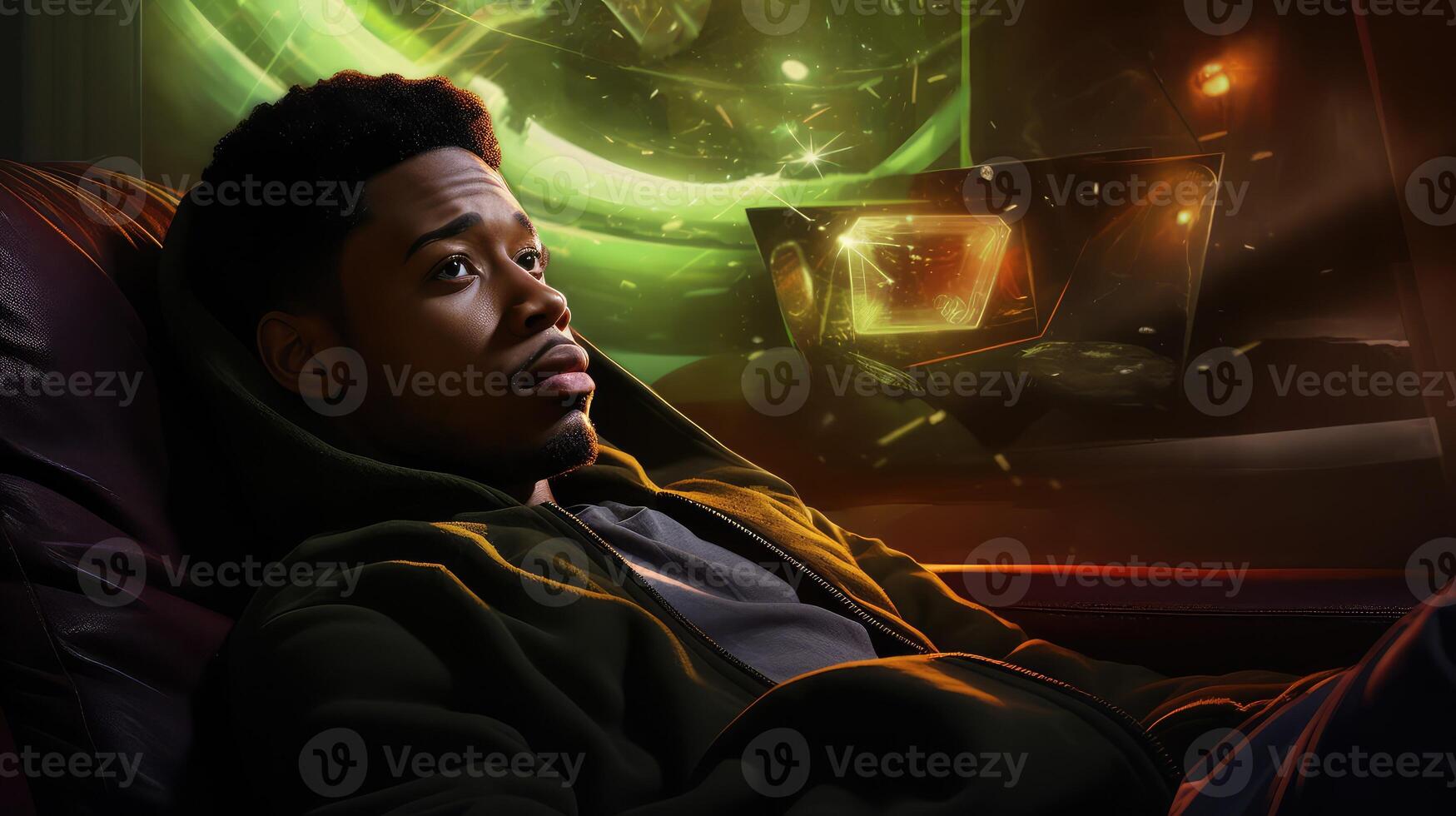 beanbag black man watching tv photo