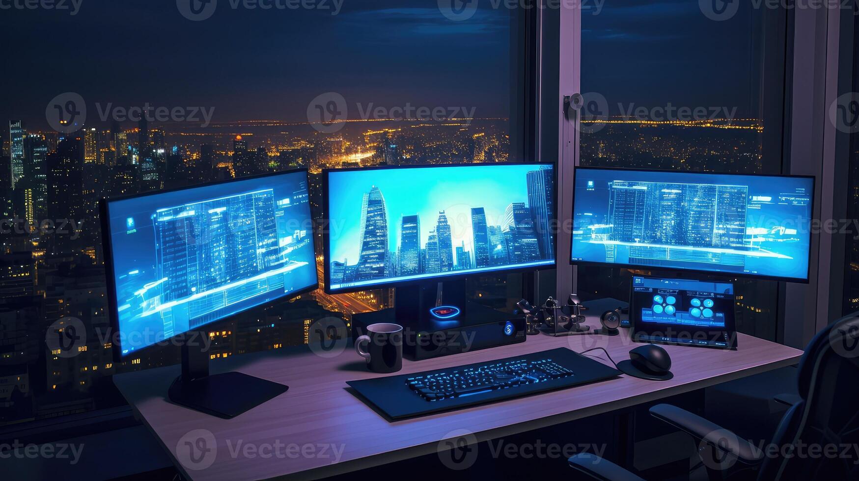 setup computer monitor on desk photo
