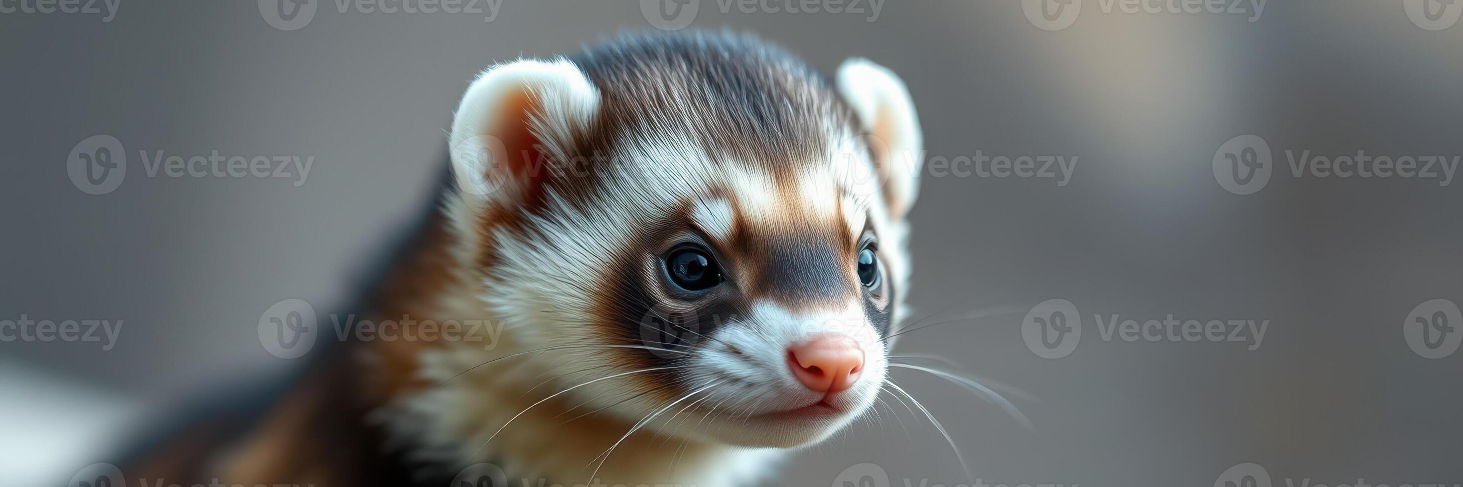 Small ferret observes surroundings with curious expression in a cozy indoor setting during daylight hours photo