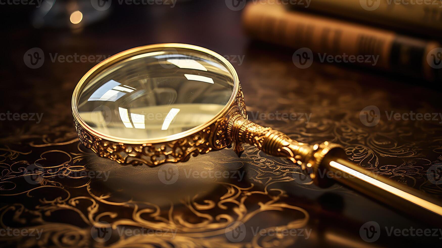 close magnifying glass gold photo
