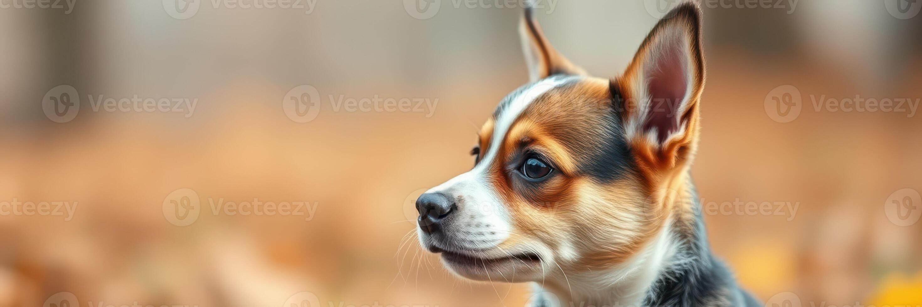 Dog in a serene woodland setting enjoys the beauty of nature during autumn photo