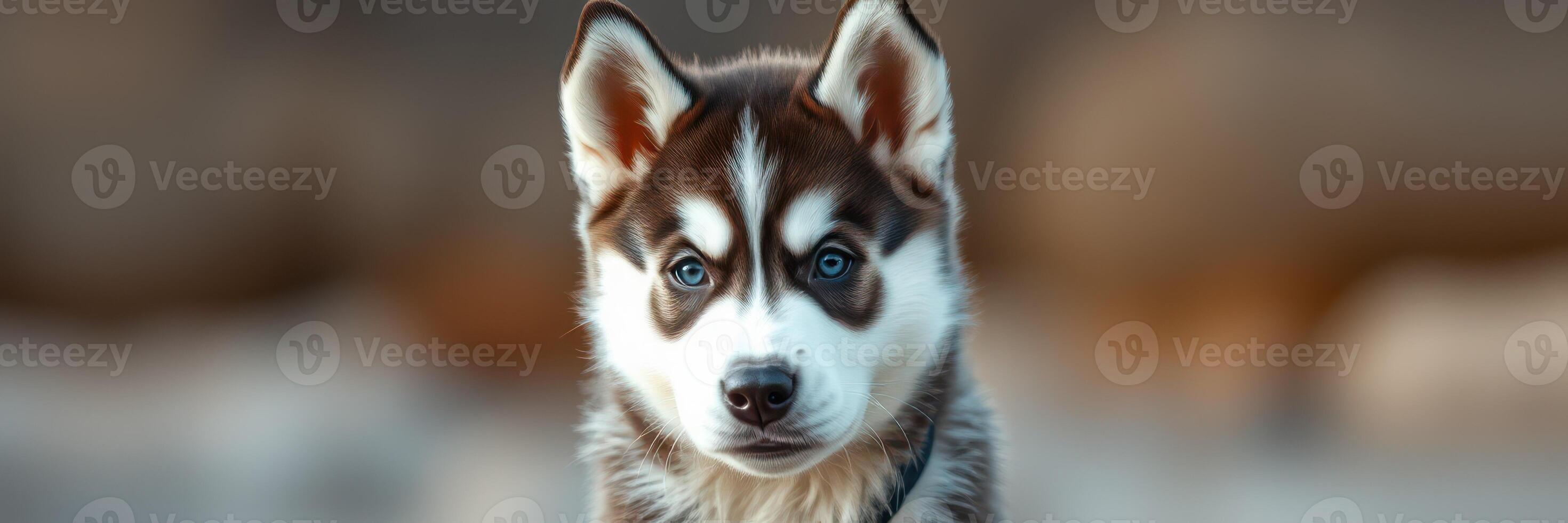 Siberian husky puppy looking curiously in a natural outdoor setting during the day photo