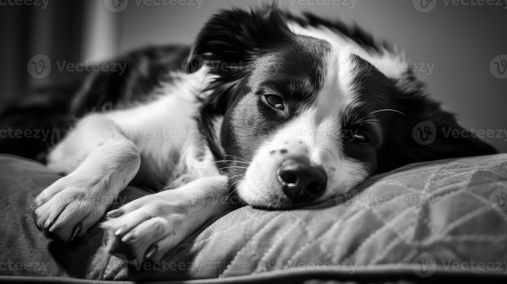 cozy dog black and white photo