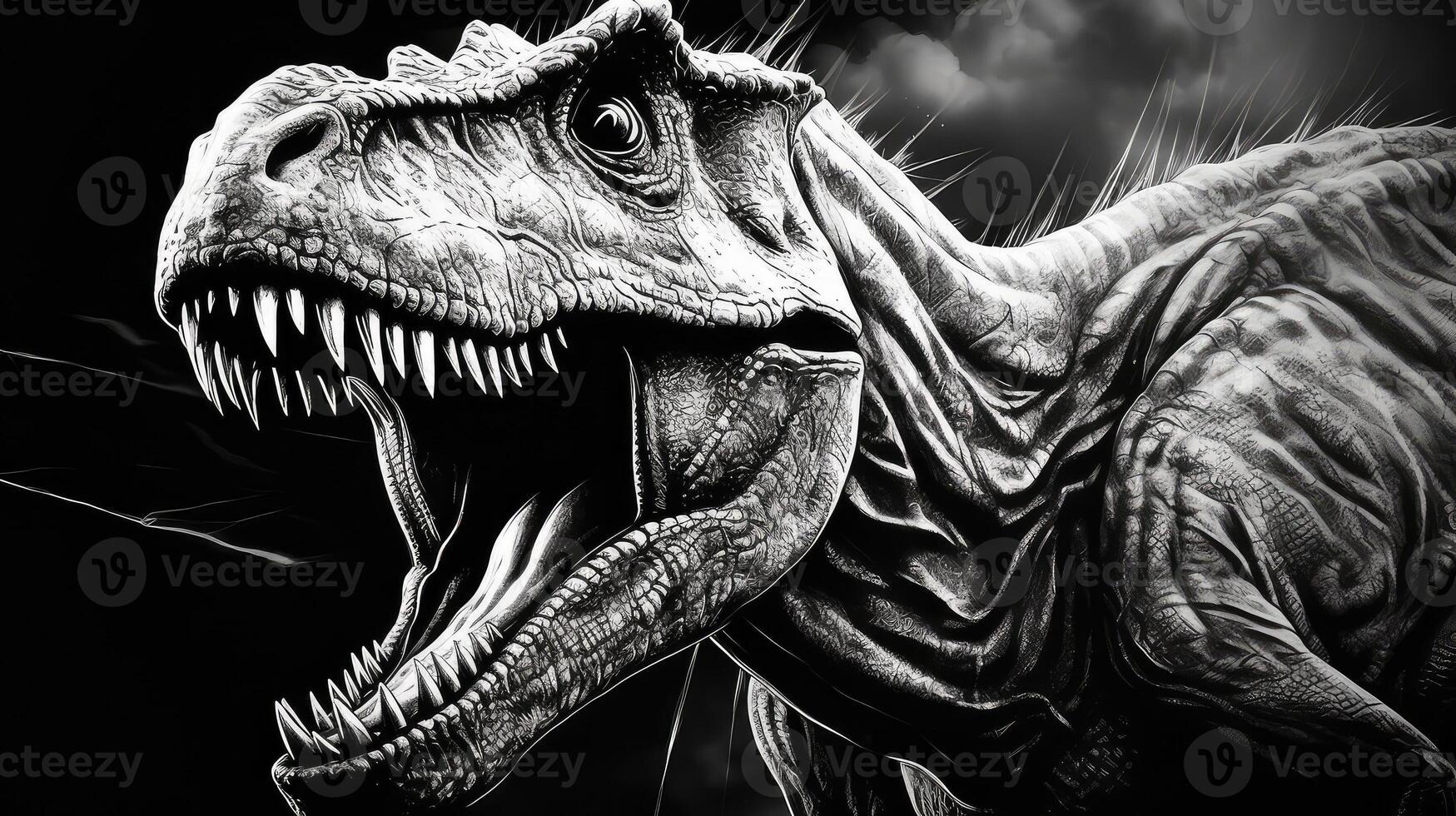 sharp dinosaur black and white photo