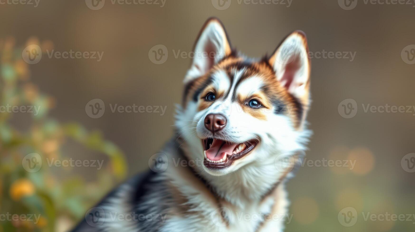 Husky dog with a joyful expression enjoying a sunny day outdoors in a natural setting photo