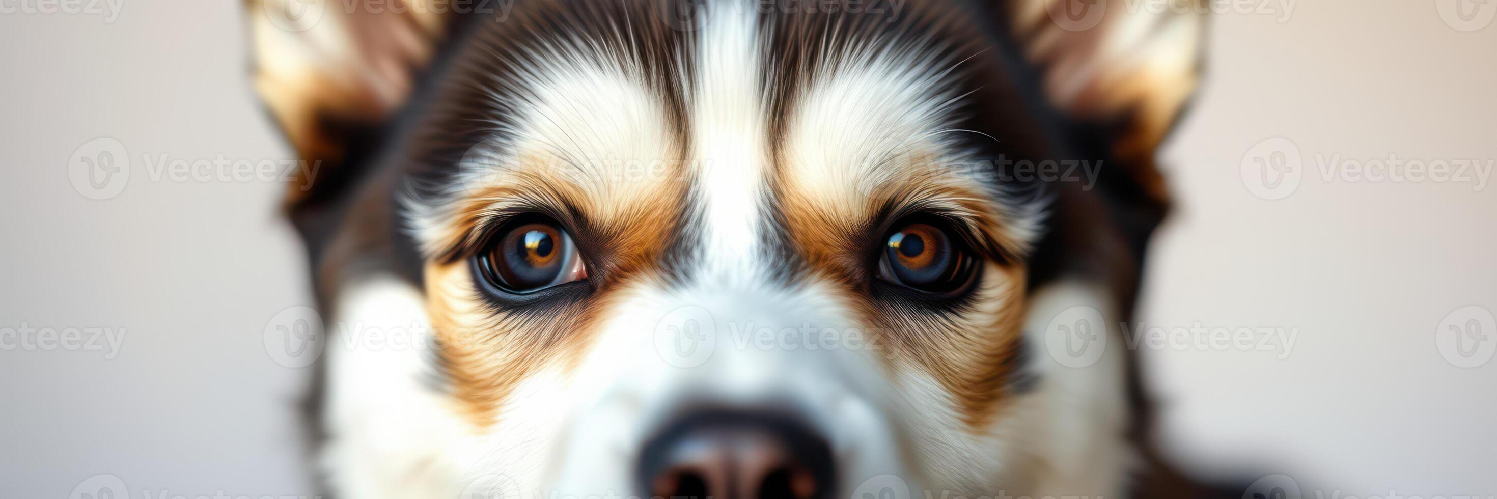 Close-up of a curious dog with a striking coat and expressive eyes, showcasing its unique features and personality traits photo