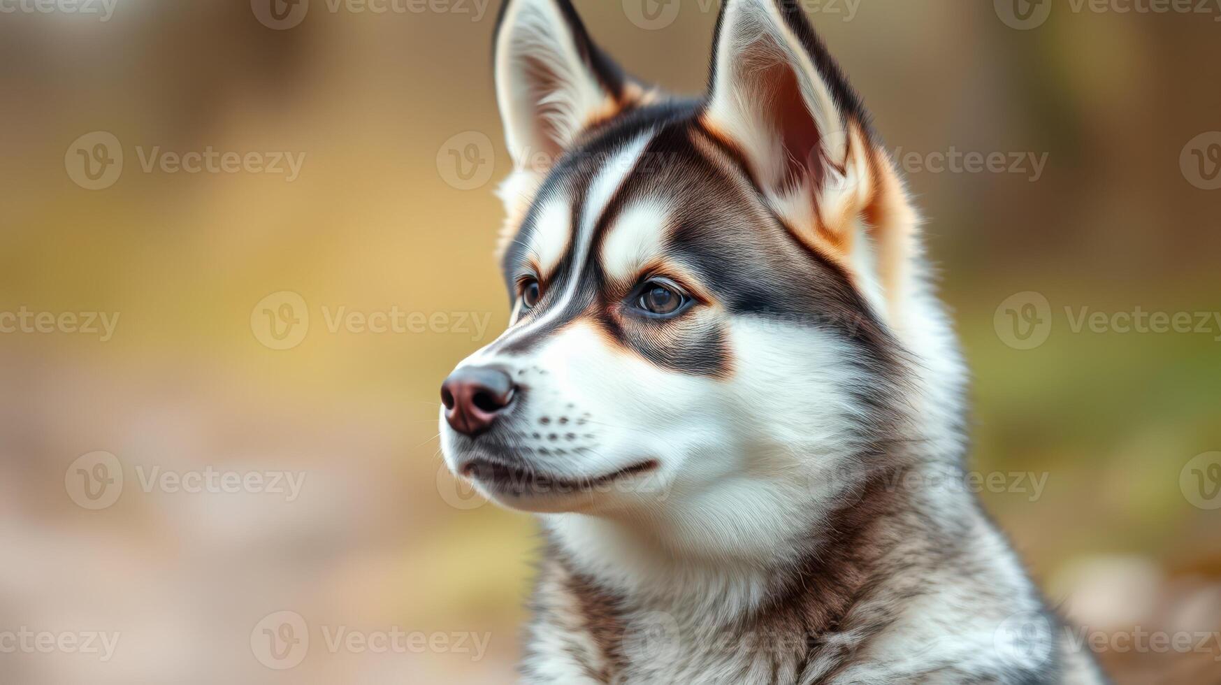 Majestic husky stands proudly in a natural setting during golden hour light photo