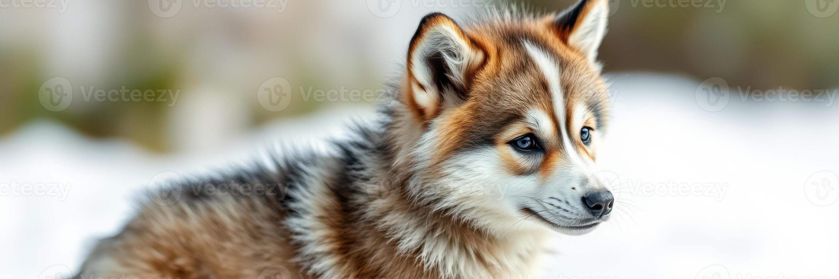 Cute playful fox cub in a snowy landscape showcasing its beautiful fur and curious expression during winter photo