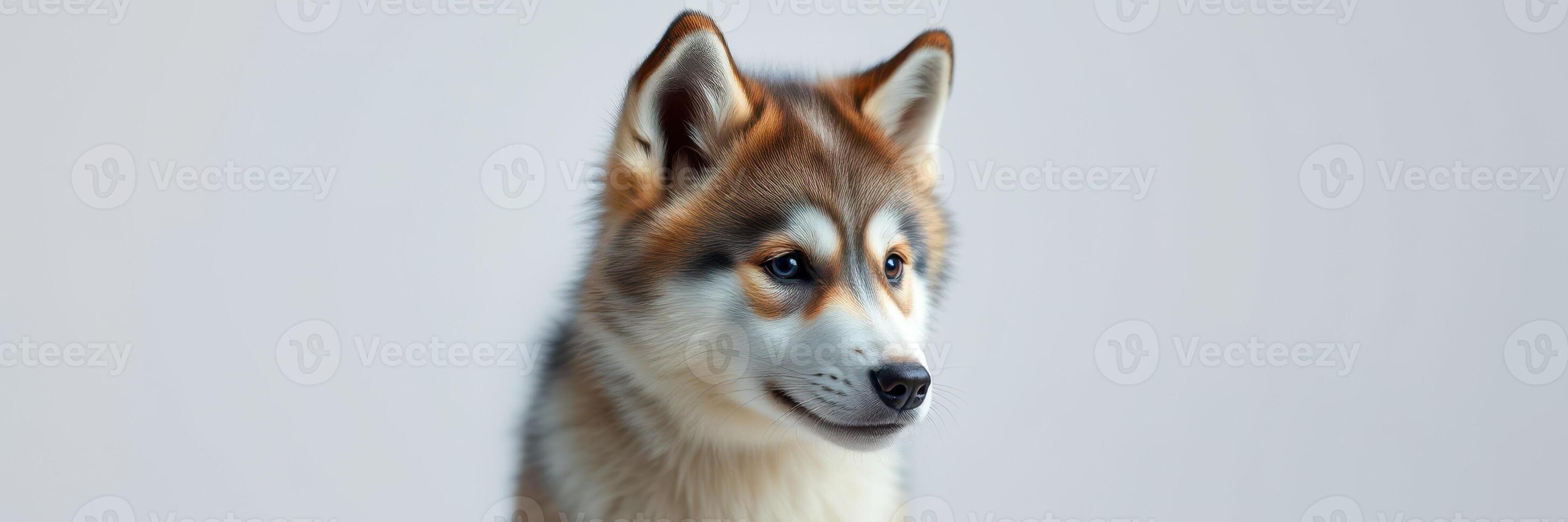 Beautiful husky dog standing against a simple background with a calm expression and detailed fur photo