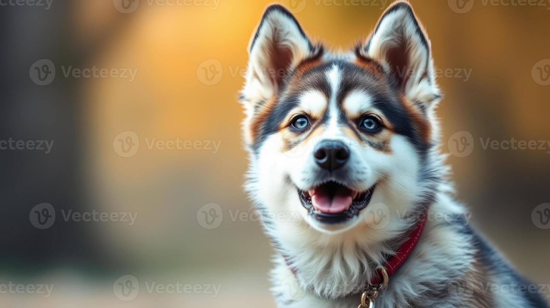 Husky mix dog enjoys a sunny afternoon outdoors with a joyful expression and vibrant fur photo