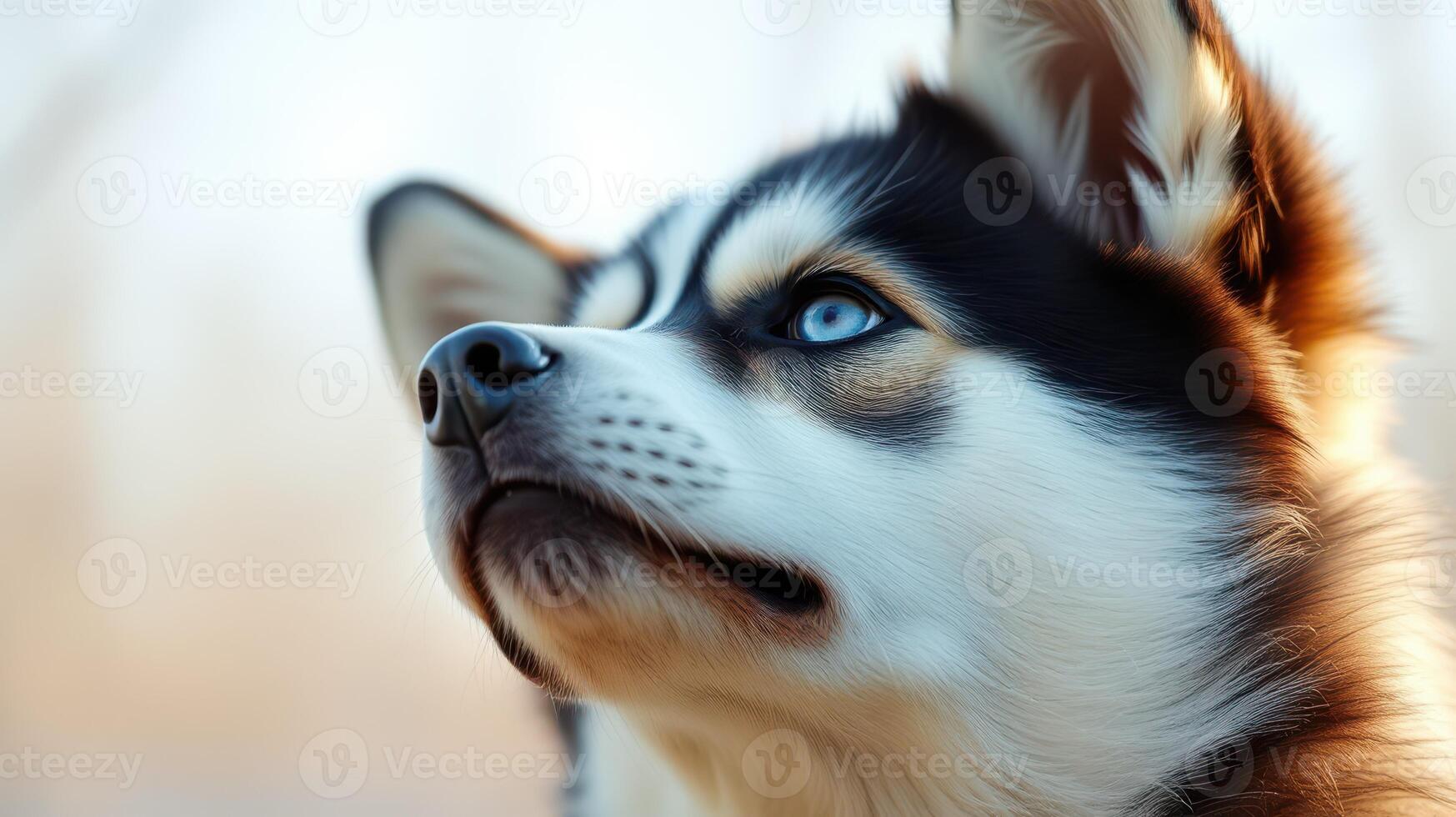Beautiful husky dog gazes thoughtfully at sunset in a serene outdoor setting photo