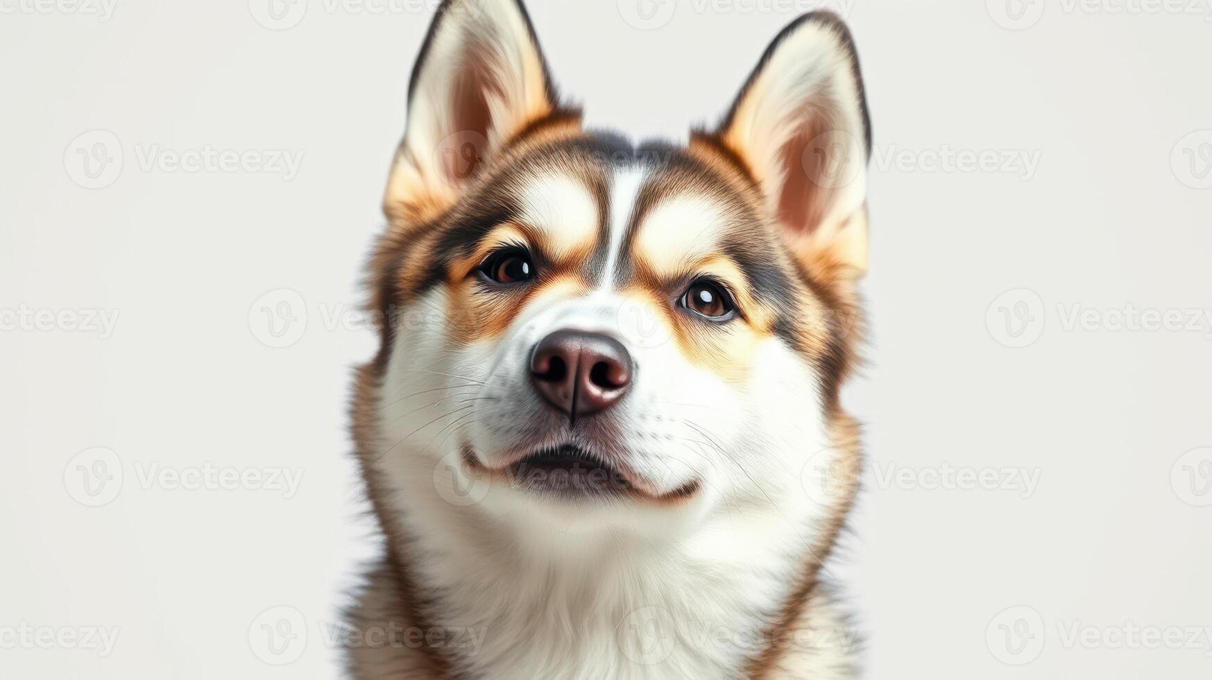 Happy and friendly dog posing for a portrait against a light background in a calm indoor setting photo