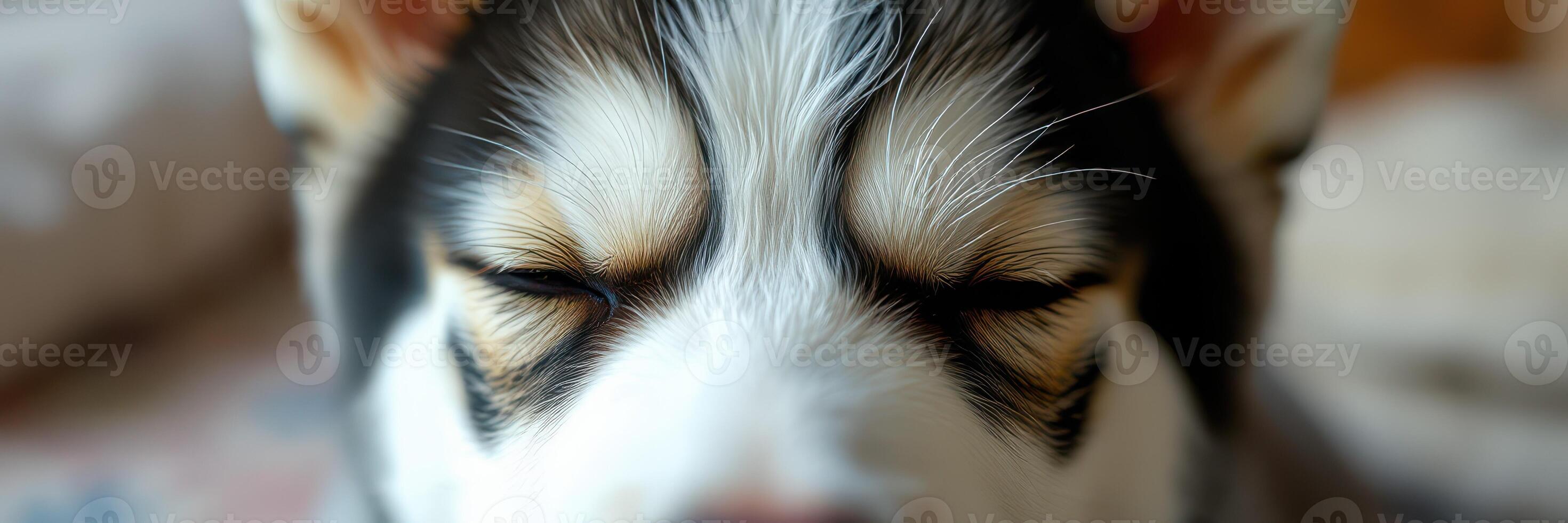 Dog resting with closed eyes, enjoying a moment of peace and tranquility at home during the afternoon photo