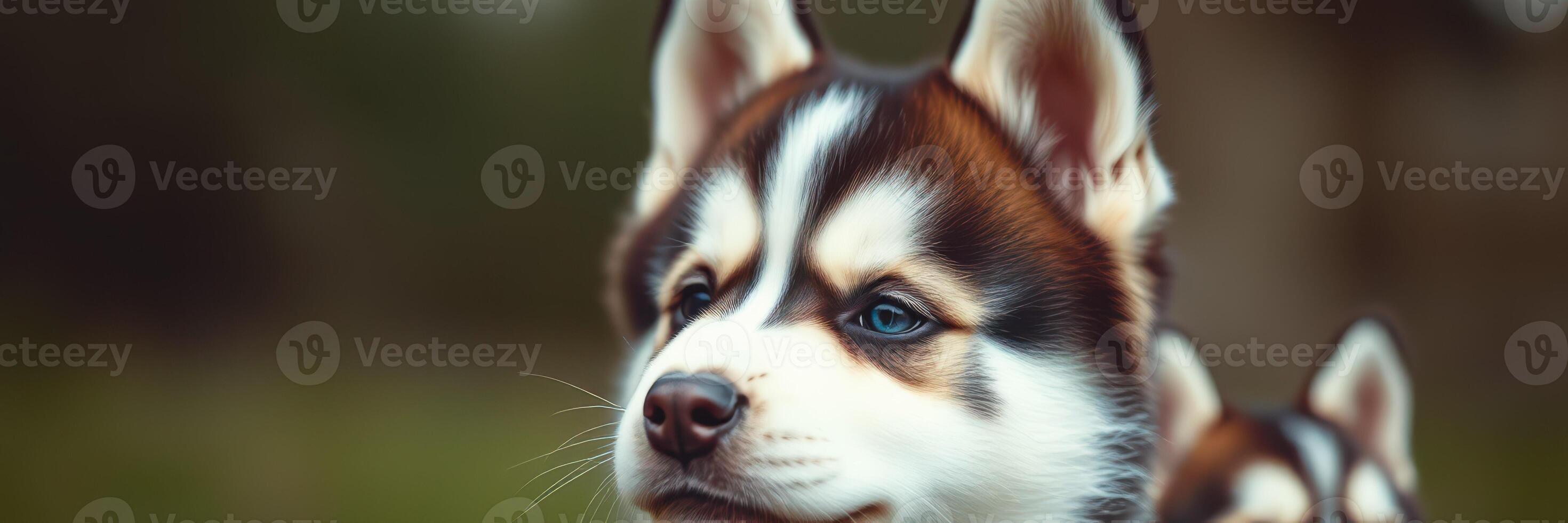 Cute husky puppies playing in a grassy park on a sunny day, showcasing their playful spirit and adorable features photo