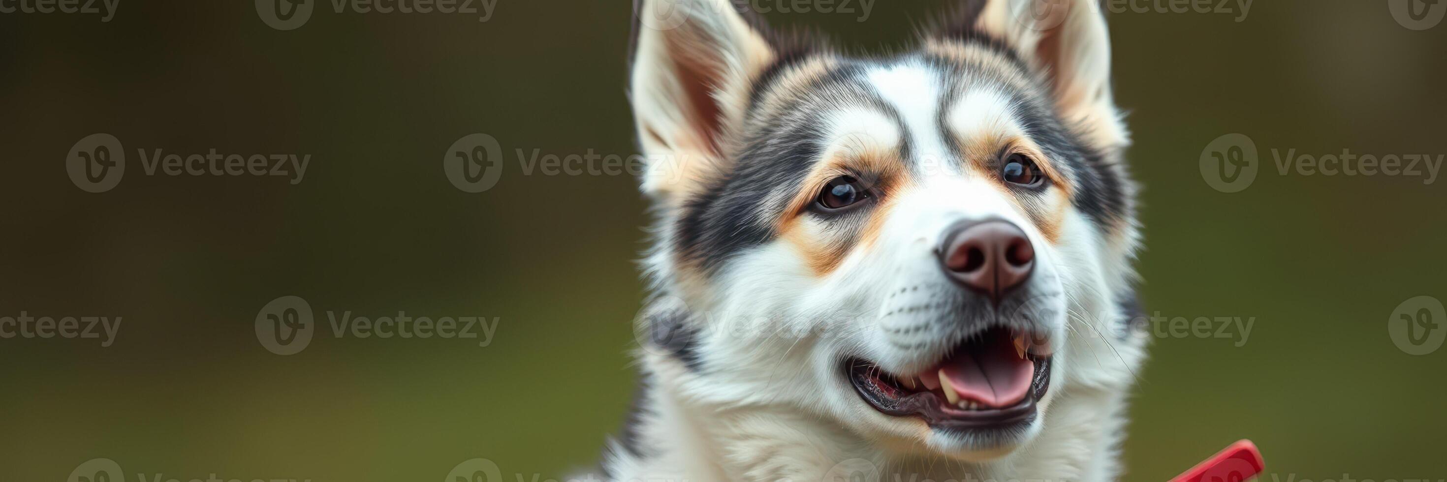 Happy dog with a bright expression enjoying the outdoors on a sunny day photo