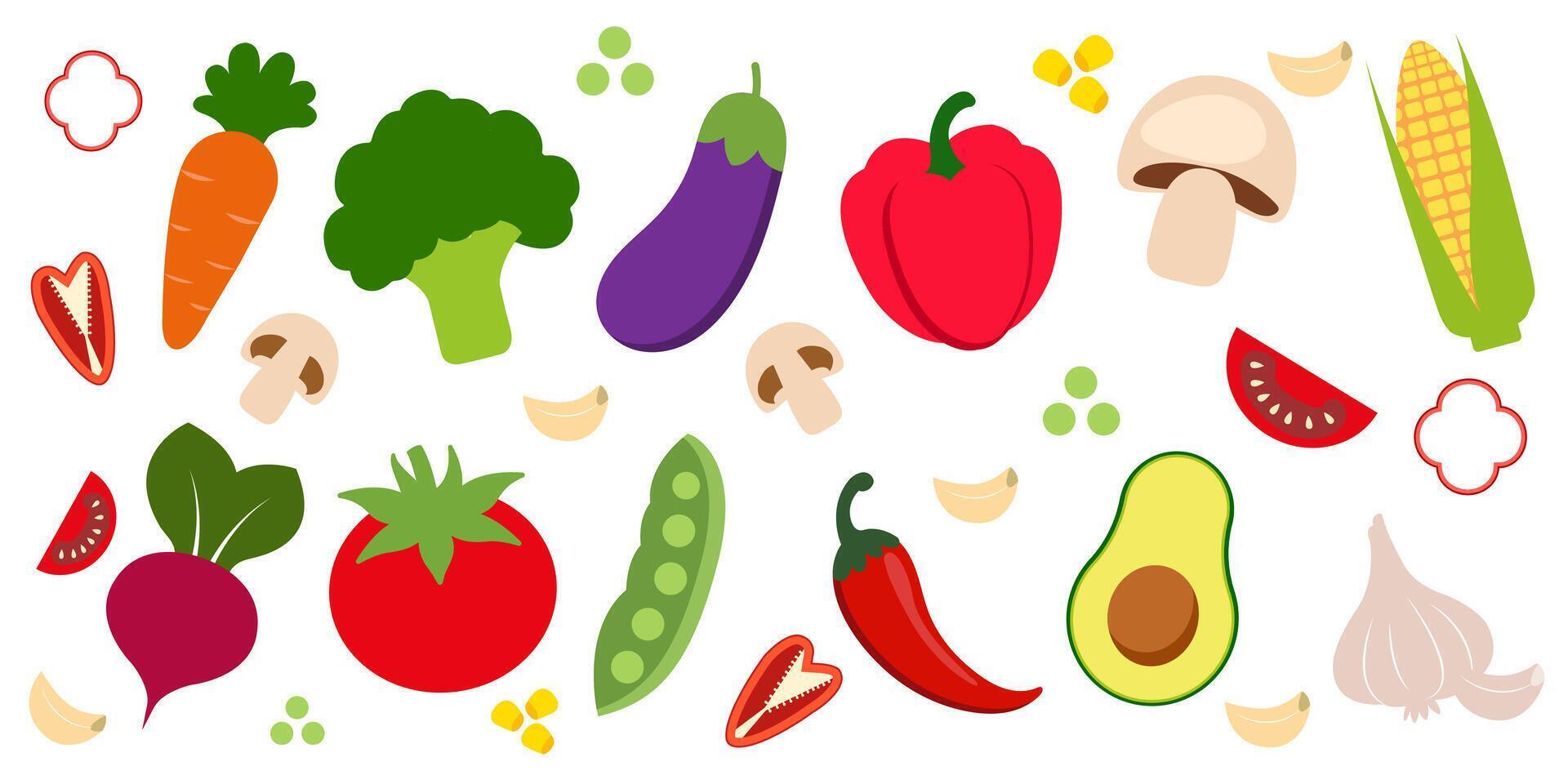 Fresh vegetable icons vector