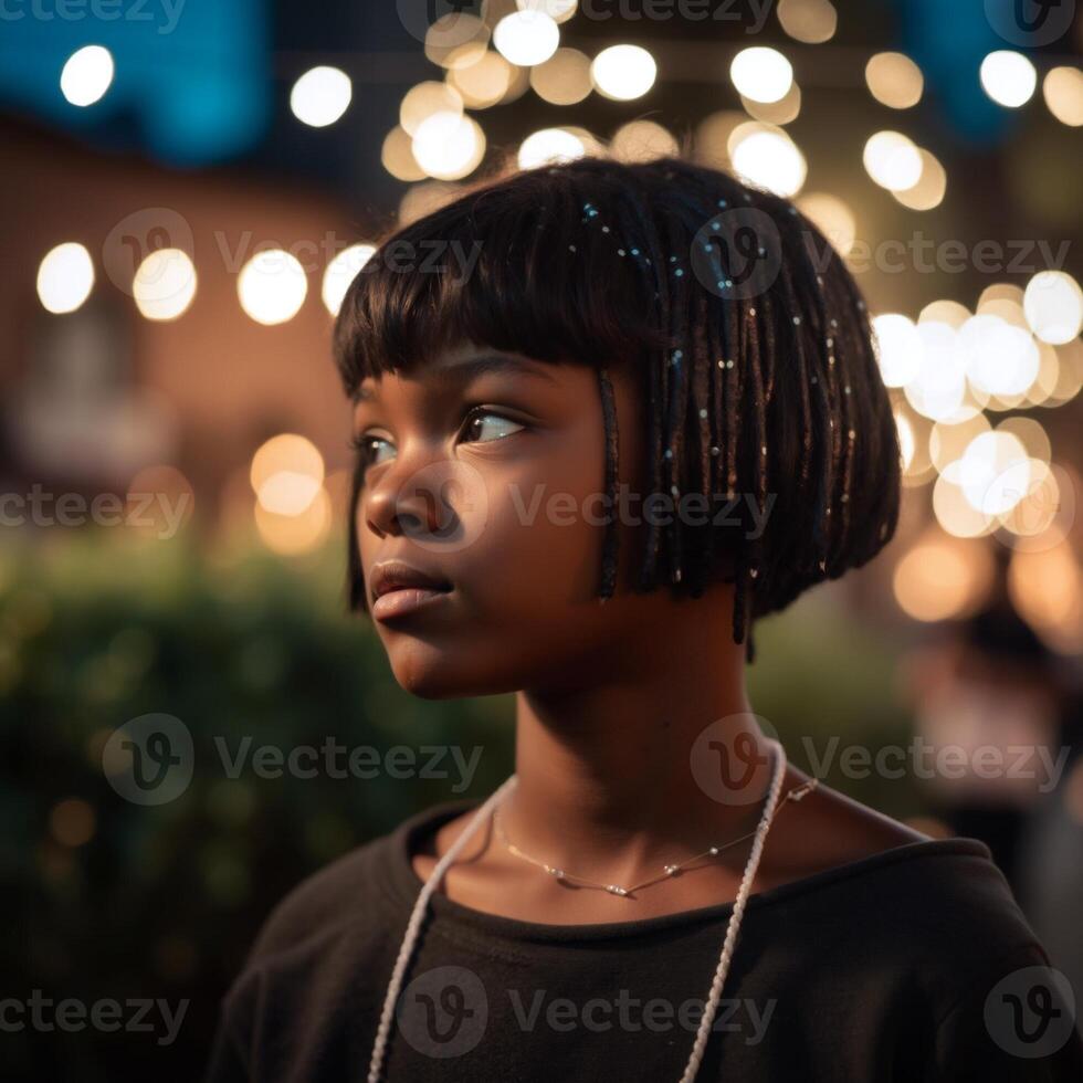 A young girl with black hair photo