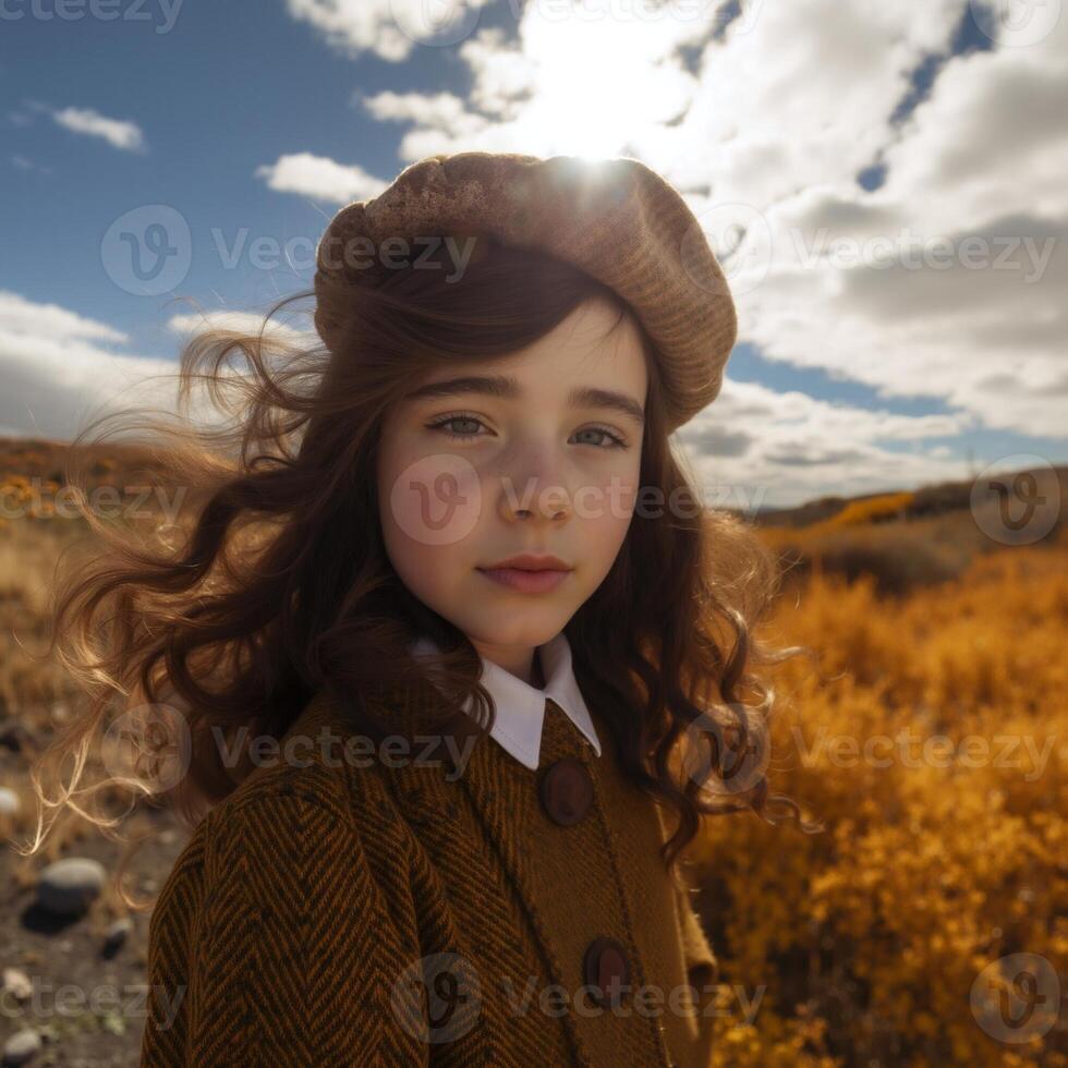 A young girl with long brown hair photo