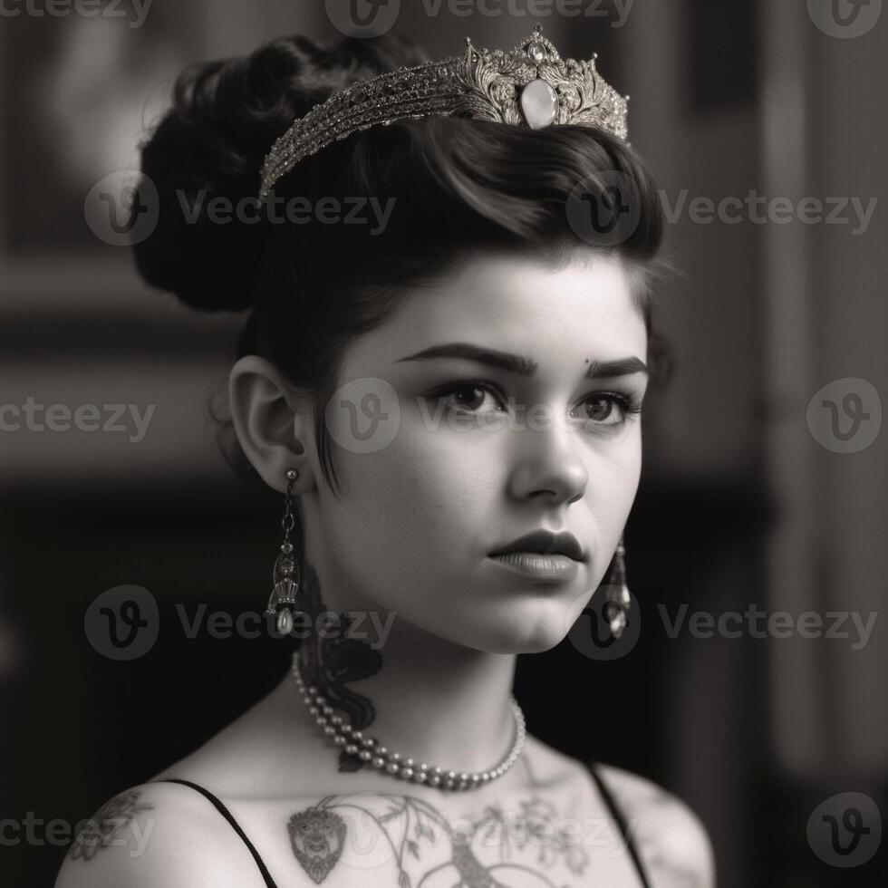 A woman with a tiara on her head and earrings photo