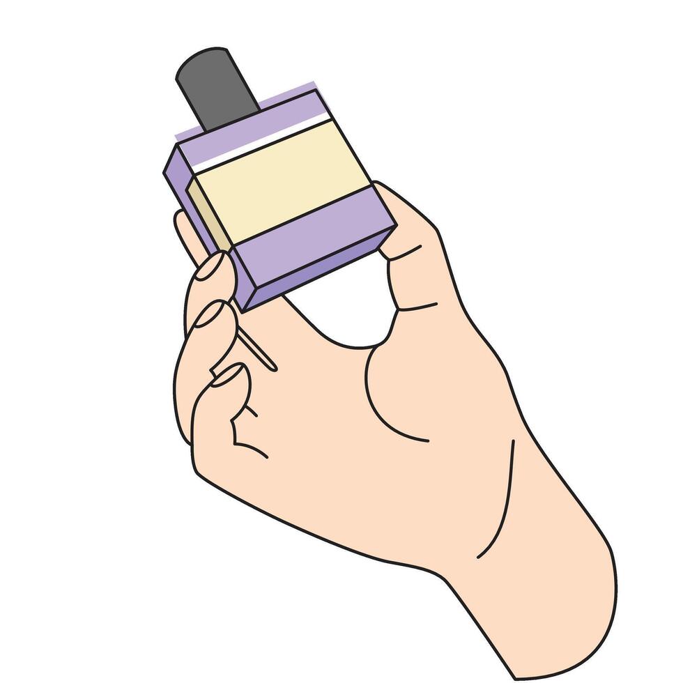 hand holding square bottle Perfume illustration vector
